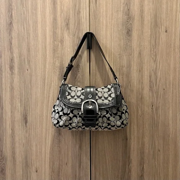 Vintage Y2K Coach F15203 Soho Black Gray Signature Sufflette Shoulder Bag - Picture 1 of 7
